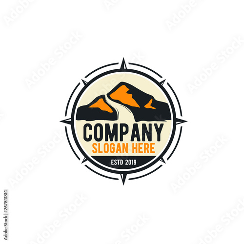mountain emblem logo vector with abstrack kompas 