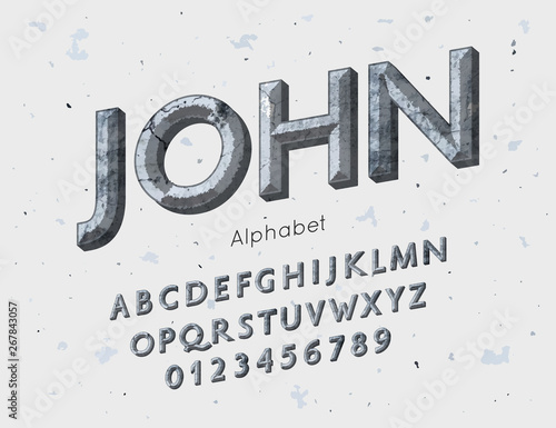 Vector medieval font and alphabet. Vintage abc, english letters and numbers