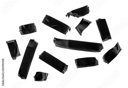 Black duct repair tape isolated on white background, top view.