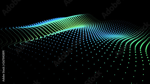 3d sea dots wave glowing stream background flow