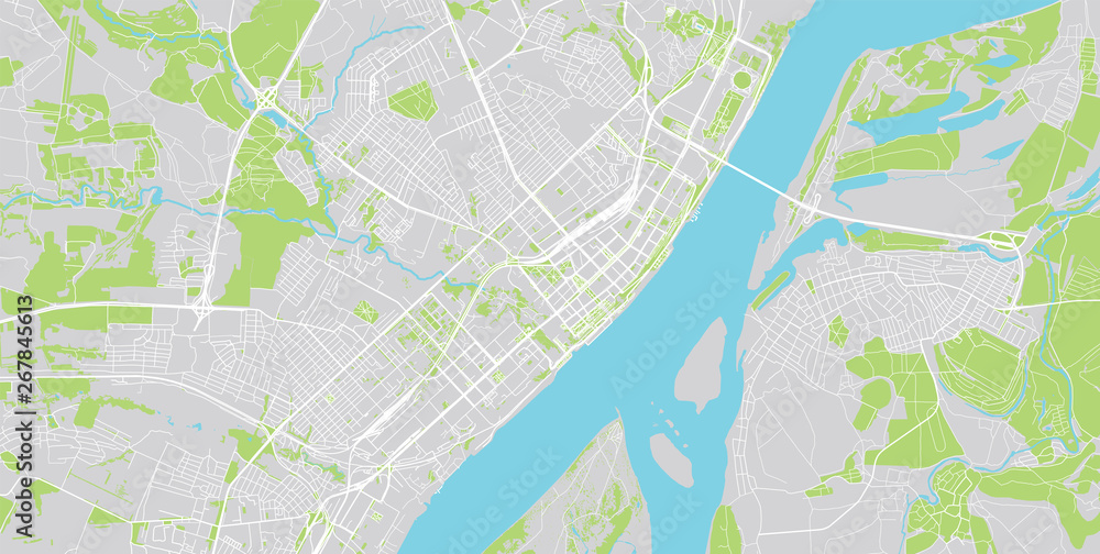 Urban vector city map of Volgograd, Russia