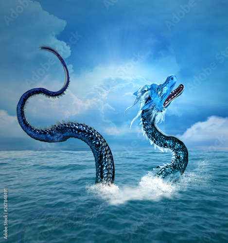 Sea dragon arising from the blue ocean photo