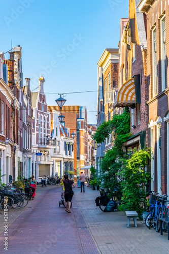 Classical red brick houses situated alongside Groot Heiligland street in Haarlem, Netherlands photo