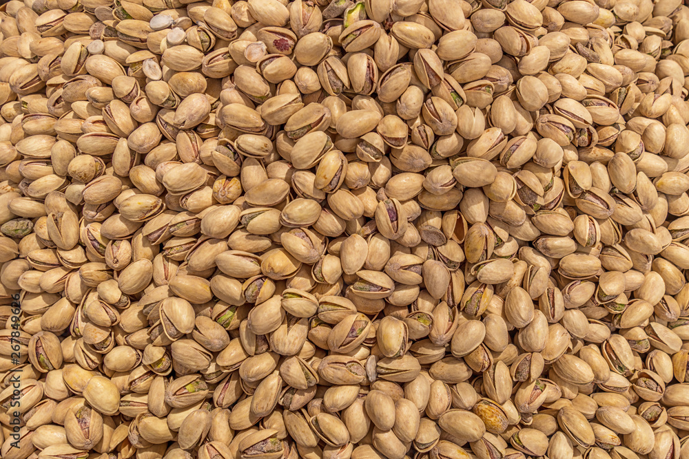 roasted pistachios on the counter in the market close up roasted pistachios on the counter in the market close up