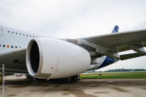 Powerful turbojet engine of modern passenger aircraft, Russia.