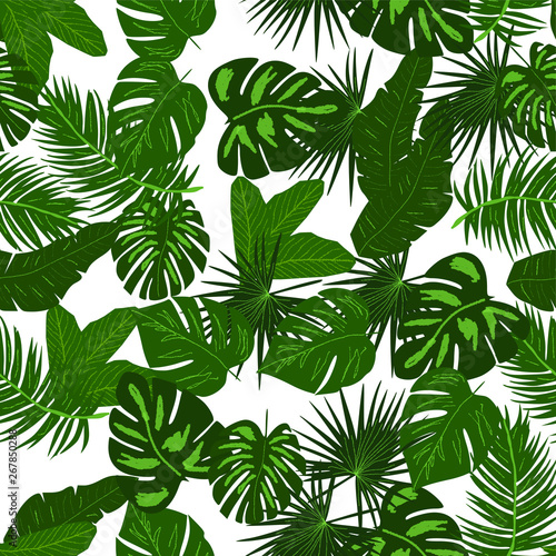 Tropical palm leaves background pattern illustration vector