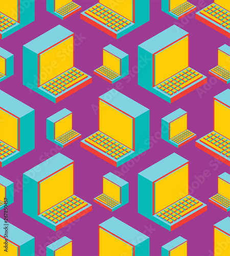 Old computer pattern seamless. Outdated PC ornament. obsolete technology texture. Vector illustration