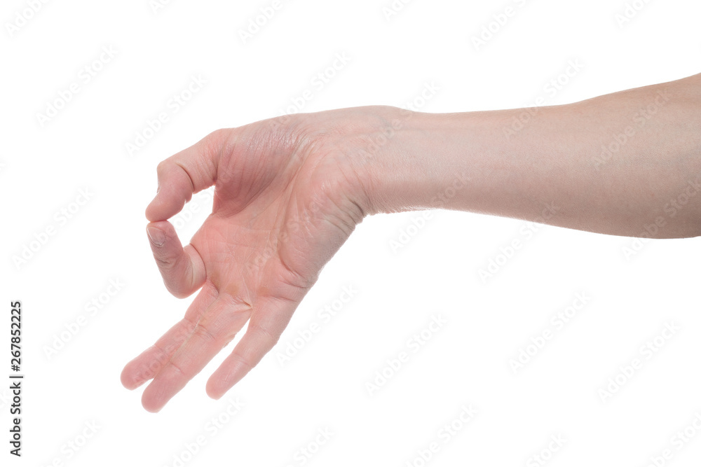Empty male hand making gesture like holding something isolated on white background. Empty male hand making gesture like holding something isolated on white background.