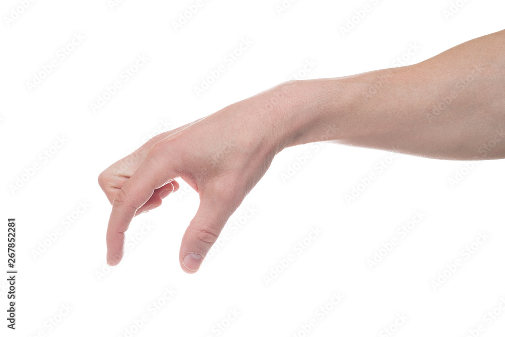 Empty male hand making gesture like holding something isolated on white background. Empty male hand making gesture like holding something isolated on white background.