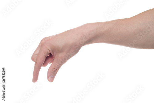 Empty male hand making gesture like holding something isolated on white background. © Object Studio