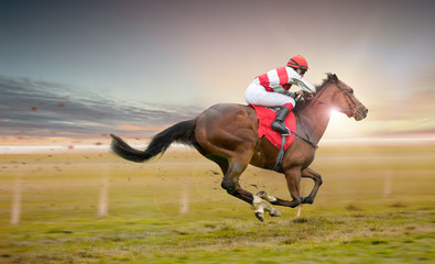 Race horse with jockey on the home straight. Shaving effect.
