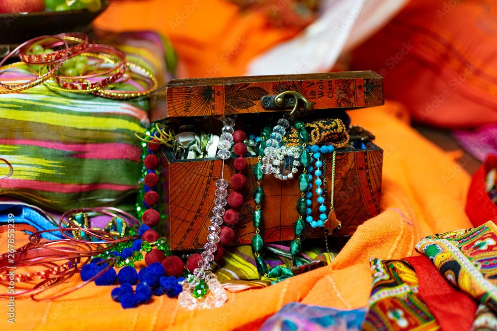 Fototapeta premium Oriental style with fruit, candy and box