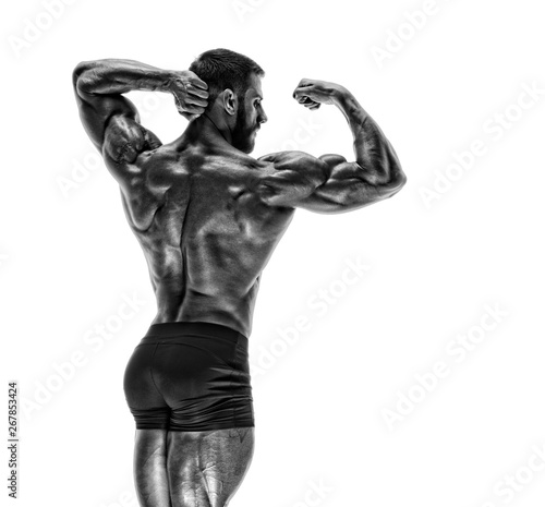 Muscular Men Flexing Muscles. Black and White Image