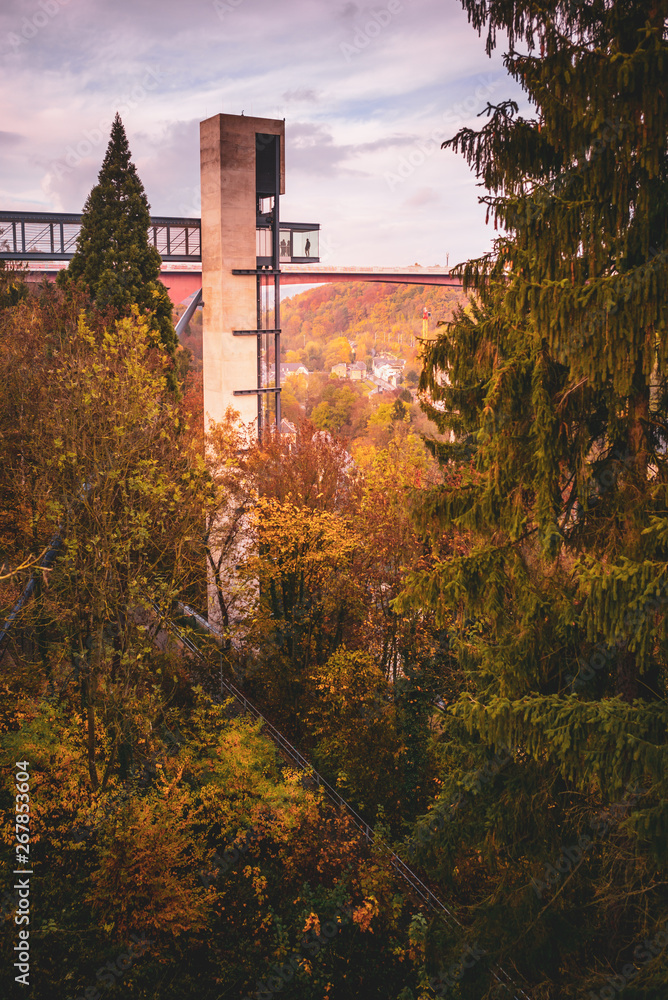 The modern panoramic elevator in Pfaffenthal