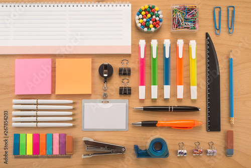  School office supplies on a desk 