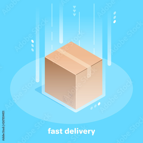 isometric vector image on a blue background, fast mail delivery, box and acceleration lanes