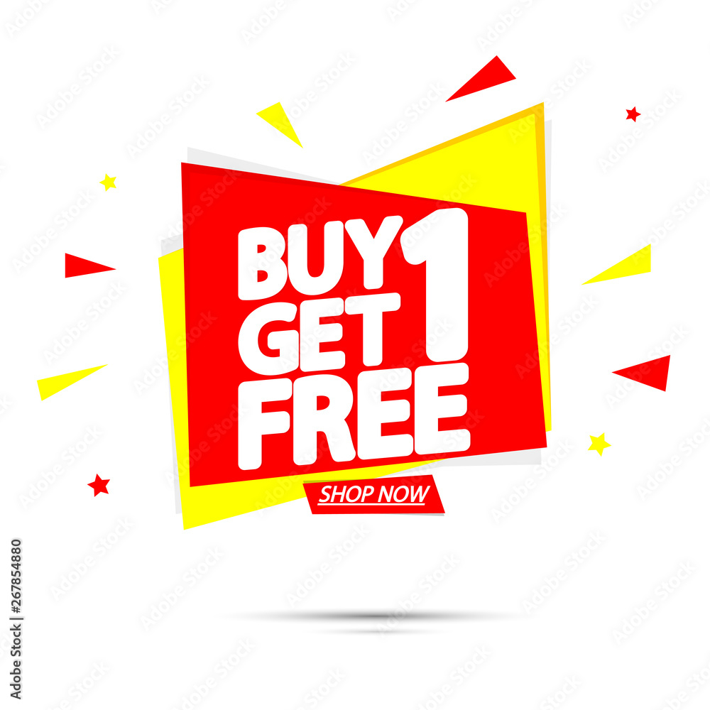 Buy 1 Get 1 Free, Sale banner design template, discount tag, app icon, vector illustration