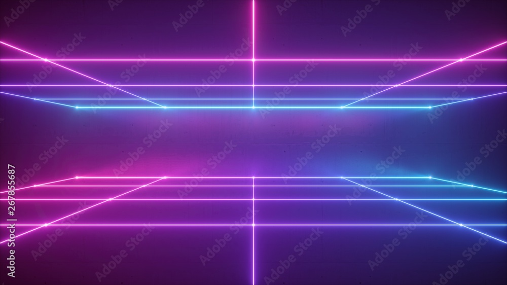 3d render, abstract neon background, virtual reality space, pink blue grid in ultraviolet spectrum, chart field, frontal perspective view 3d render, abstract neon background, virtual reality space, pink blue grid in ultraviolet spectrum, chart field, frontal perspective view