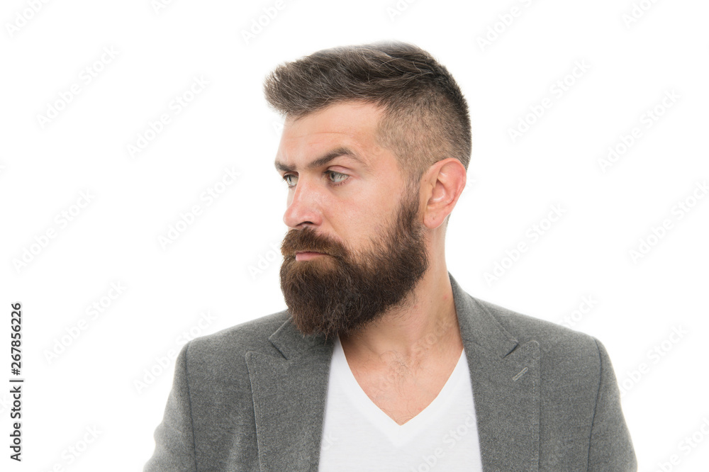 Fototapeta premium Man bearded hipster stylish fashionable jacket. Casual jacket perfect for any occasion. Feeling comfortable in natural fabric clothes. Simple and casual. Casual outfit. Menswear and fashion concept