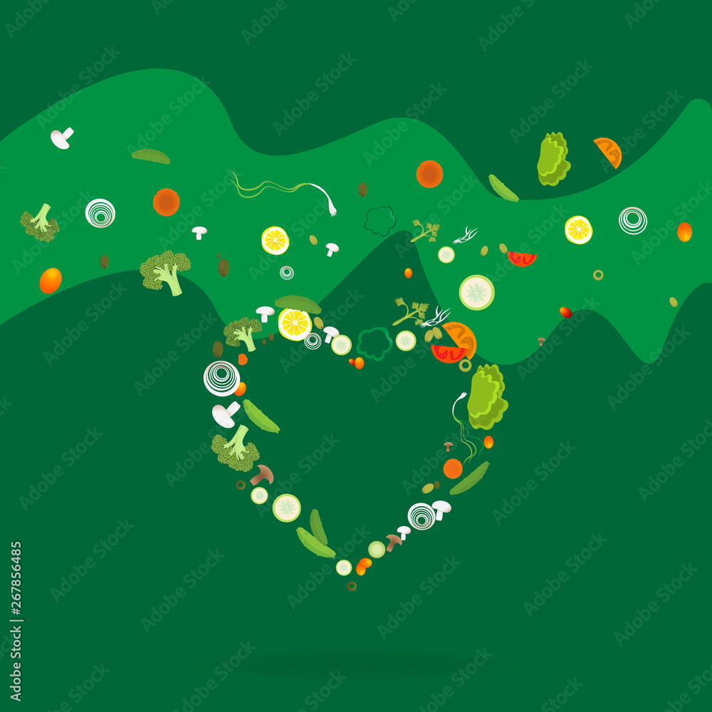 Heart of vegetable pattern with an inscription go vegan Heart of vegetable pattern with an inscription go vegan