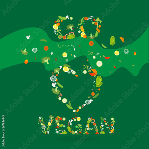 Heart of vegetable pattern with an inscription go vegan