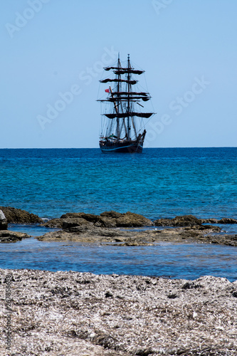 Large sailing ship sailing on the sea of Sicily