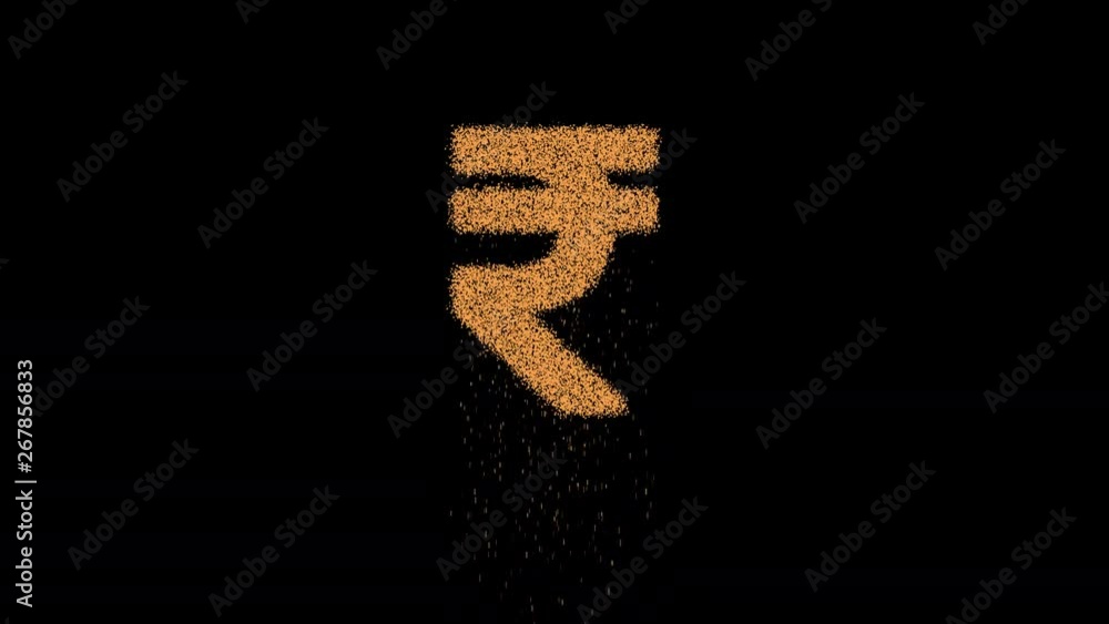 Symbol rupee sign appears from crumbling sand. Then crumbles down. Alpha channel Premultiplied - Matted with color black Symbol rupee sign appears from crumbling sand. Then crumbles down. Alpha channel Premultiplied - Matted with color black