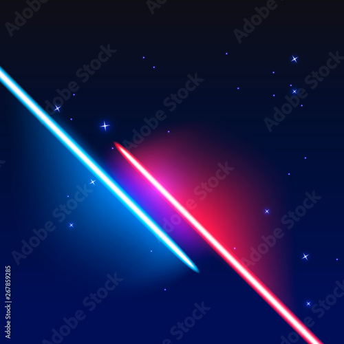 Tho light sabers on night dky background.