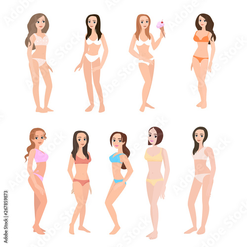 Set of cute sexy young girls in underwear clothes