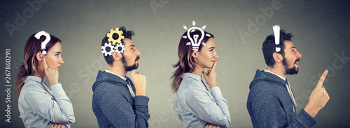Canvastavla Thoughtful man and woman thinking solving together a common problem
