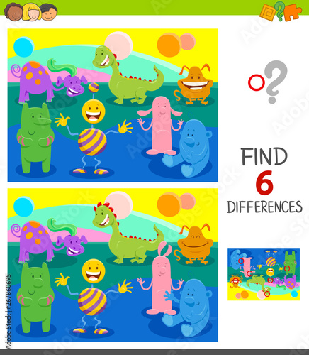 differences game with funny cartoon monsters