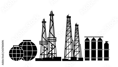 Energy Resources: Oil And Gas Rigs, extraction, fractional distillation, and storage tanks.