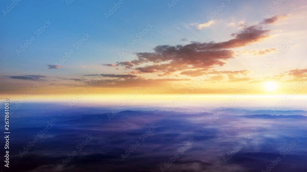  Beautiful heavenly landscape with the sun in the clouds . Paradise heaven . light about the sky . above sky clouds . Above the clouds .