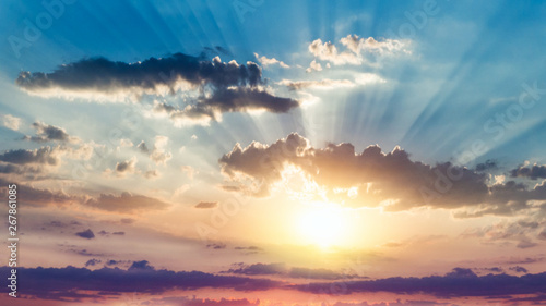 Photography Beautiful heavenly landscape with the sun in the clouds