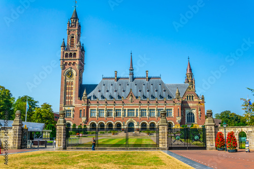 Vredespaleis, seat of the international court of justice, in the hague, netherlands photo