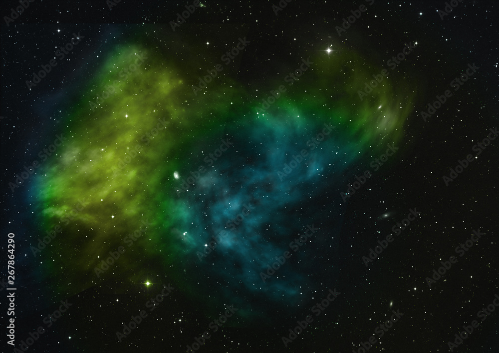 Star field in space and a nebulae. 3D rendering