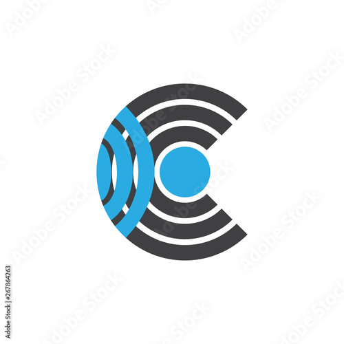 abstract letter c stripes circle signal design logo vector