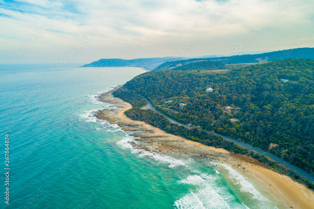 Aerial landscape of Great Ocean Road in Victoria, Australia