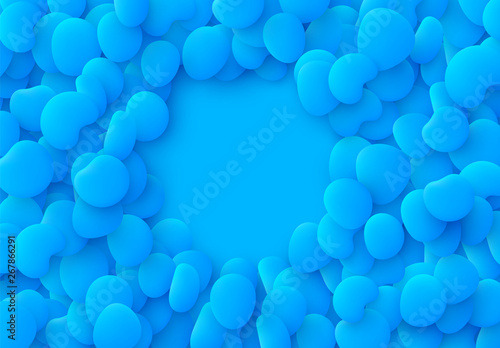 Blue background. Design elements of the liquid rounded plastic shapes, smooth sea stones, Flat Liquid splash bubble.