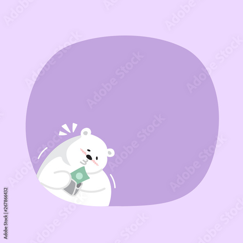 white bear cartoon character cute on purple pastel color background for banner copy space empty, white bear on speech bubble template, empty banner teddy bear mascot cartoon beautiful