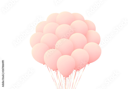 Pink Balloons Bunches Realistic Isolated on White Background