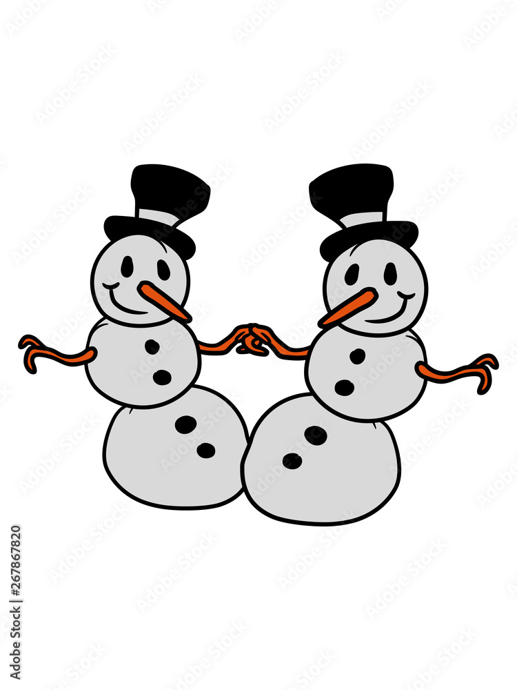 2 schneemann freunde team paar duo cartoon comic fröhlicher zylinder