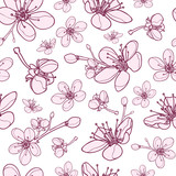 Vector pink dogwood flower blossoms seamless pattern texture background. Perfect for wallpaper, scrapbooking, invitations, or fabric.