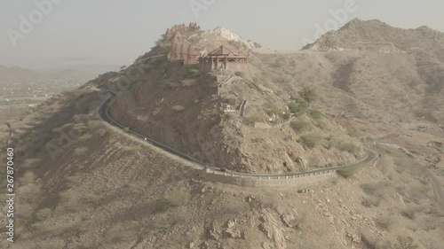 Mountain Jain temple, Ajmer, India, 4k aerial drone ungraded/flat photo