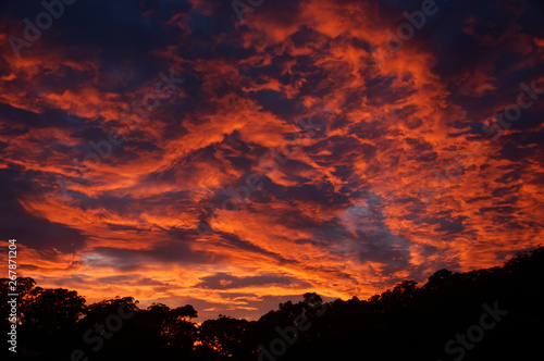 Dramatic Crimson Stratocumulus Sunrise cloudscape. Australia