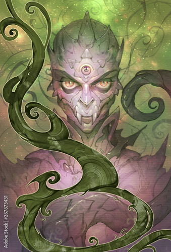 Billede på lærred Fantasy portrait illustration of a weird and sinister reptilian creature from ne