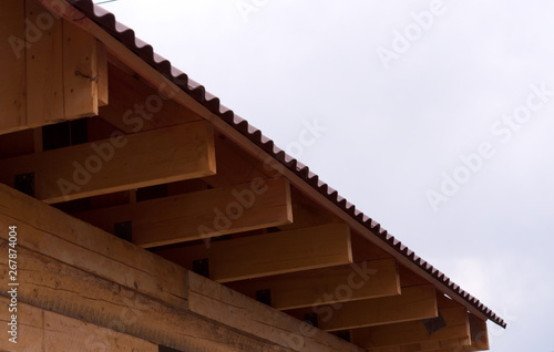 Roof of a house under construction close up  shallow depth of field