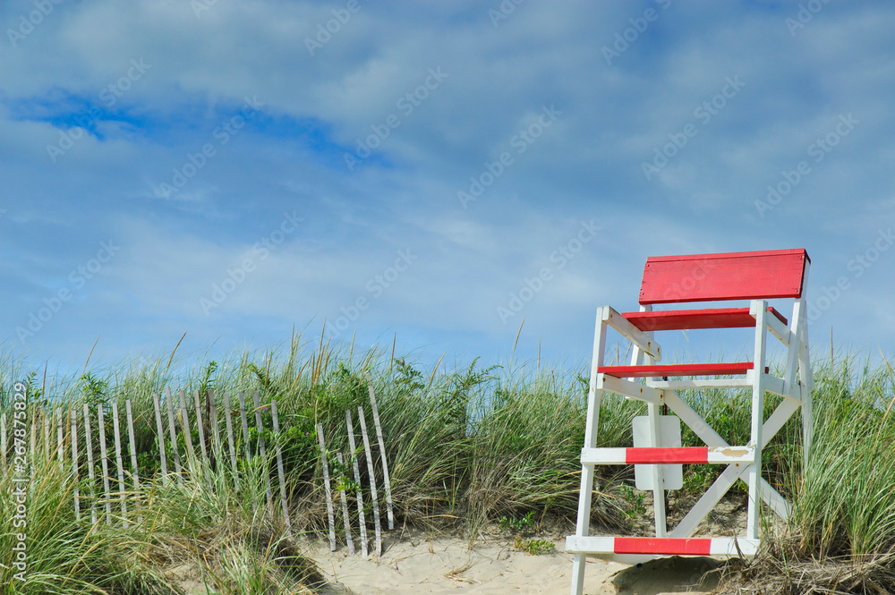 Lifeguard chair at Misquamicut top beach for family vacation