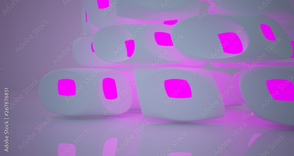 Abstract white Futuristic Sci-Fi interior With Pink, Blue And Green Glowing Neon Tubes . 3D illustration and rendering. Abstract white Futuristic Sci-Fi interior With Pink, Blue And Green Glowing Neon Tubes . 3D illustration and rendering.