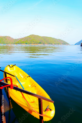 kayaks beside the river